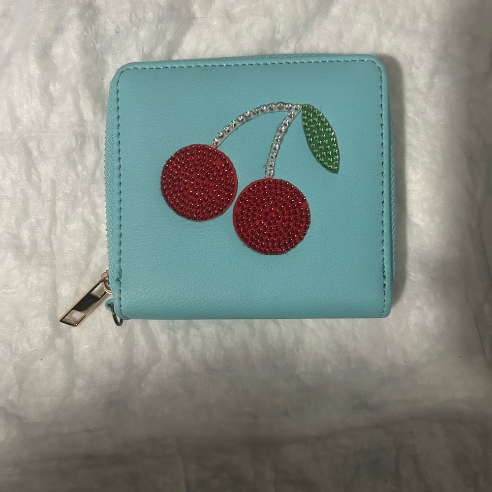 Claire's Pastel Blue Cherry Wallet - Rhinestone Bling Y2K Style